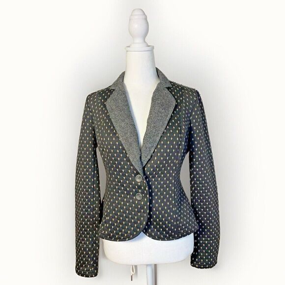 Free People Preppy Diamond Quilted Knit Tweed Polka Dots Blazer Black Jacket  SP - Picture 2 of 14
